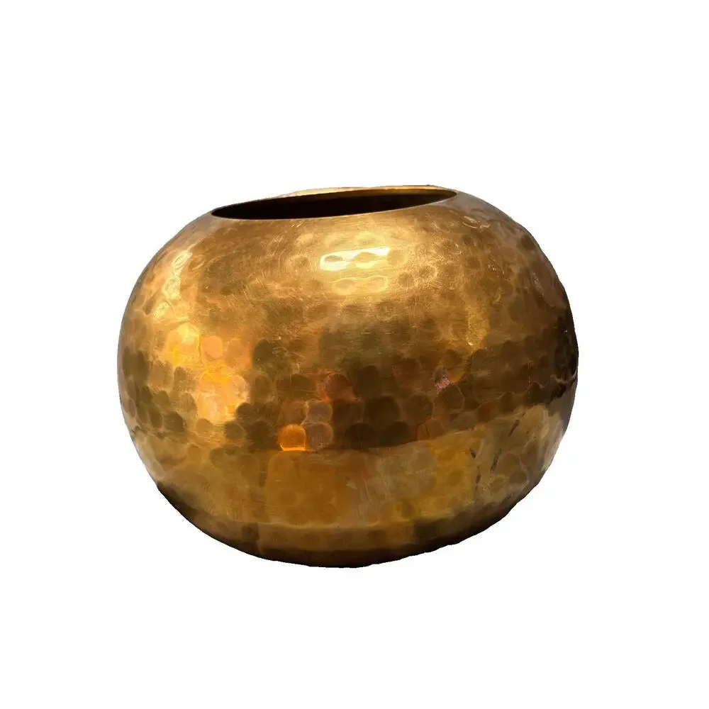Vintage Hammered Brass Metal Ball Vase Planter Mid Century Modern India Made 5”